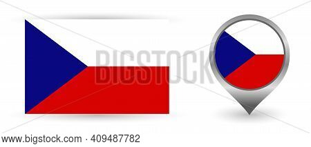 Vector Flag Czechia. Location Point With Flag Chech Republic