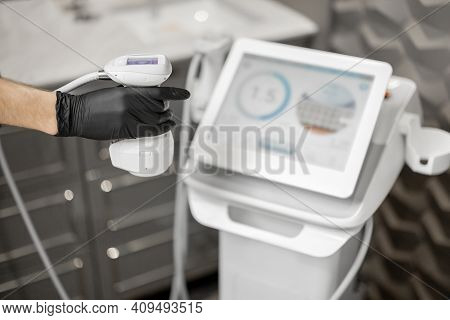 Ultrasound Liposuction Treatment Device In Medical Clinic.