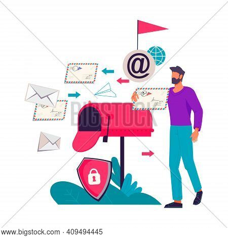 Business Mailing And Email Marketing Concept With Man Getting Messages On His Inbox By Electronic, F