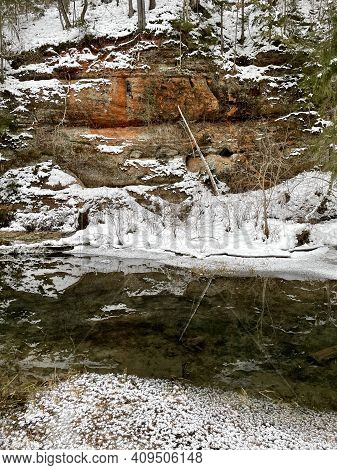 Gauja River Coast Line Ice Snow Latvia Vidzeme
