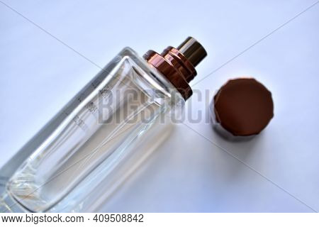 Glass Flask For Toilet Water Duses On A White Background