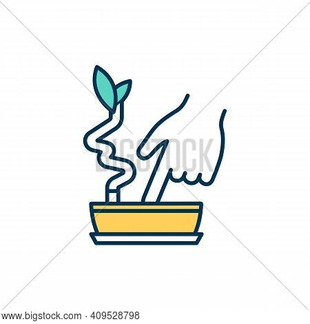 Humidity Examination Rgb Color Icon. Dehydration Signs Determination. Poking Finger Into Soil. Overh