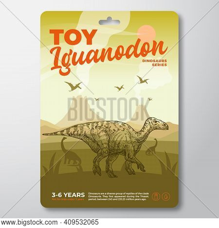 Toy Dinosaur Label Template. Abstract Vector Packaging Design Layout. Modern Typography With Prehist