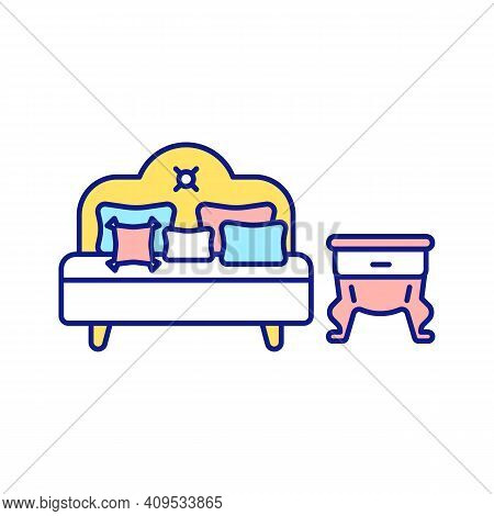 Cleaning-out In Bedroom Rgb Color Icon. Making Bed. Storage Of Unused Things. Tidying And Freeing Up