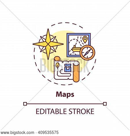 Maps Concept Icon. Online Library Catalogue Idea Thin Line Illustration. Assembling A Variety Of Car