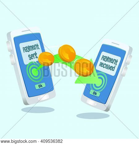 Mobile Digital Transaction Icon. Money Transfer Illustration. 3d, Three Dimentional Drawing Cartoon 