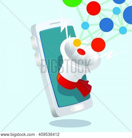 Mobile Promotion Marketing.  3d, Three Dimentional Drawing Cartoon Style Toy Like Illustration