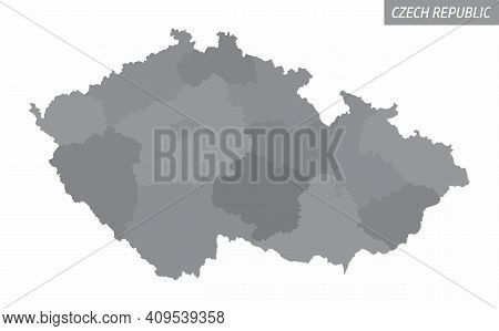 The Czech Republic Isolated Map Divided In Grayscale Areas