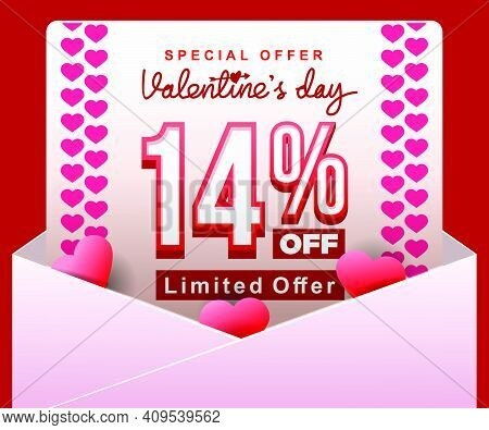 Letter Inside Envelope Contain Valentine Day Special Offer. Valentine's Day Promotion Banner Vector 