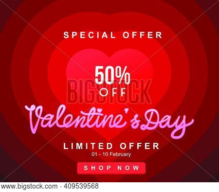 50% Discount Inside Heart Beat. Luxury Valentine's Day Promotion Banner Vector Illustration
