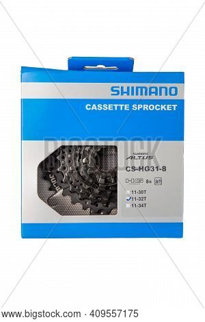 Krasnodar, Russia - February 12, 2021: The New Shimano Altus 8-speed Bicycle Cassette With A Gear Ra
