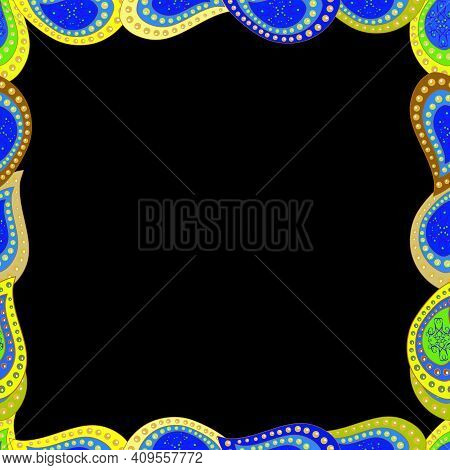 Vector. Hand Drawn Doodle Frames. Picture In Blue, Yellow And Black Colors.