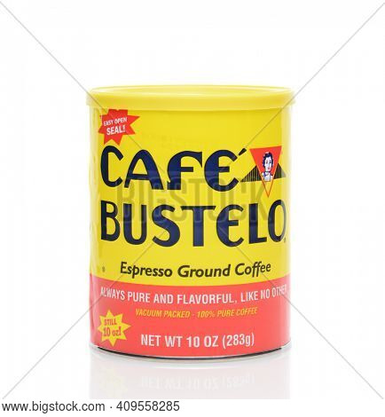 IRVINE, CA - JUNE 23, 2014: A can of Cafe Bustelo Espresso. Bustelos Coffee Roasters was started in 1931 in East Harlem, New York, by Gregorio Bustelo. 