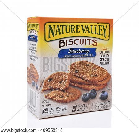 IRVINE, CALIFORNIA - AUGUST 23, 2017:  Nature Valley Blueberry Biscuits. Nature Valley is a brand of the General Mills Company. 