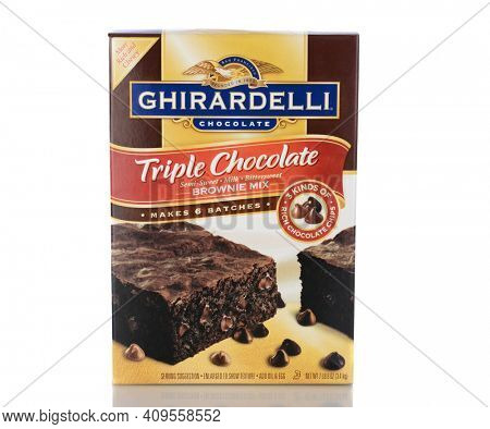 IRVINE, CA - January 05, 2014: A box of Ghirardelli Triple Chocolate Brownie Mix. Domingo Ghirardelli founded his chocolate company in San Francisco in 1852.