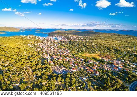 Jezera On Murter Island Aerial Panoramic View, Archipelago Of Dalmatia, Croatia