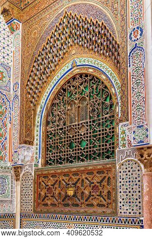 Fez, Morocco - June 02, 2017: South Wall Of The Mausoleum Of Moulay Idris Ii, Who Ruled Morocco In I