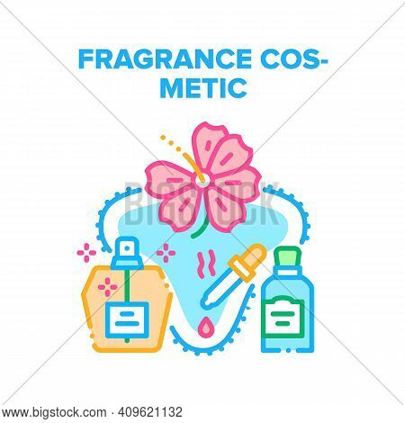 Fragrance Cosmetic Perfume Vector Icon Concept. Fragrance Cosmetic Bottle Spray And Flavor Essential