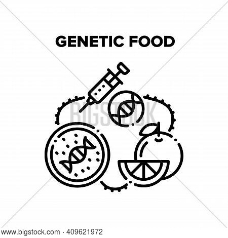 Genetic Food Vector Icon Concept. Molecular Genetic Food And Fruit, Gmo Syringe For Make Agricultura