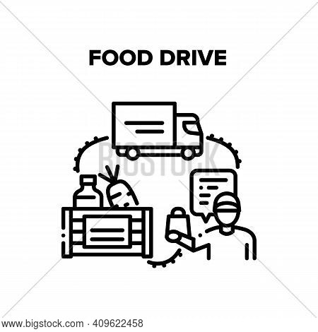 Food Drive Box Vector Icon Concept. Food Drive Truck Transportation Container With Delicious Nutriti