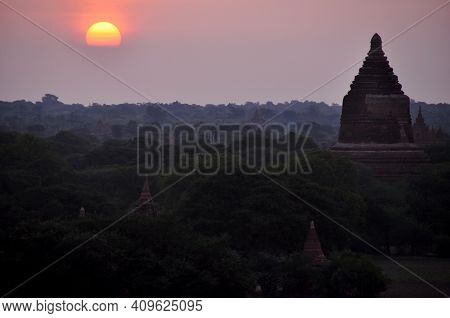 View Landscape And Ruins Cityscape World Heritage Site With Over 2000 Pagodas And Temples Look From