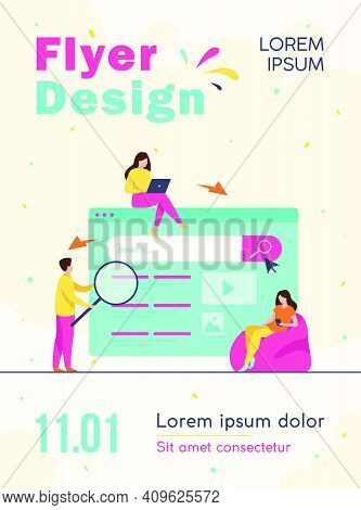 People Using Search Box For Query, Engine Giving Result. Vector Illustration For Seo Work, Serp, Onl