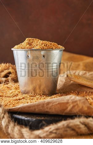 Teff, A Gluten-free Alternative To Ancient Grain. Teff In A Bucket