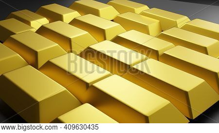 Simulated Gold Bar On Black Background, 3d Rendering.