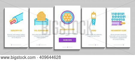 Optical Fiber Cable Onboarding Mobile App Page Screen Vector. Fiber Repair Instrument And Electrical