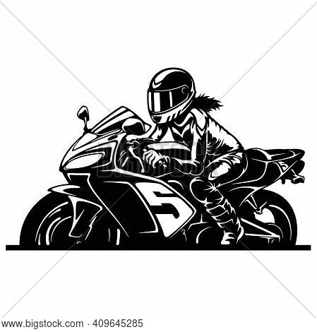 Sexy Girl And Sport Motorcycle - Superbike, Super Bike - Clipart, Vector Silhouette