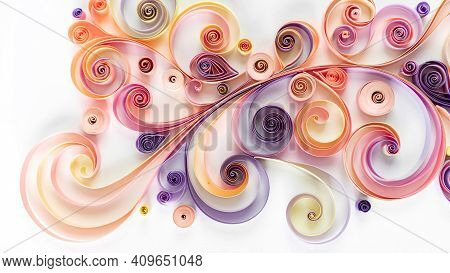Abstract Background With Curled Colored Paper In Quilling Technique.
Paper Filigree Floral Pattern. 