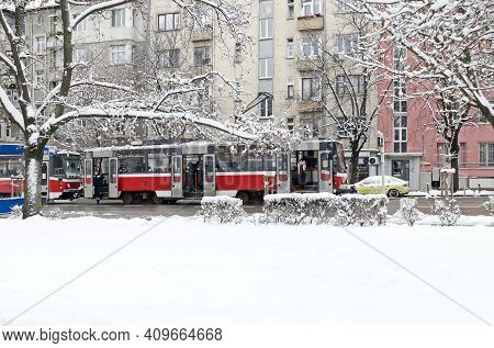 Sofia, Bulgaria - January 27, 2021: The Crossroads In Oborishte District On A Clear Winter Day, Sofi