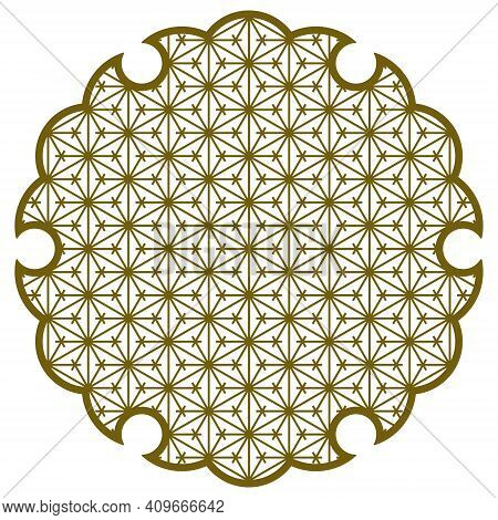 Yukiwa Flower With Pattern In Japanese Style Of Kumiko Zaiku. Design Element For Laser Cutting .