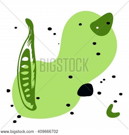 Pea Pod Green Spots And Black Ink On White Background Abstract