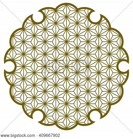 Yukiwa Flower With Pattern In Japanese Style Of Kumiko Zaiku. Design Element For Laser Cutting .