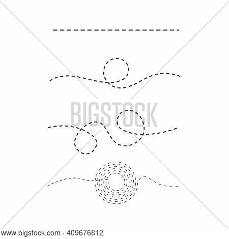 Dashed Or Dotted Path Track Lines And Curved Lines. Stock Vector Illustration Isolated