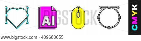 Set Heart With Bezier Curve, Ai File Document, Computer Mouse And Circle With Bezier Curve Icon. Vec