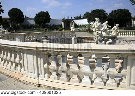 Lainate (mi), Italy - June 16, 2018: Villa Litta Borromeo Visconti Fountain Detail, Lainate, Milan, 