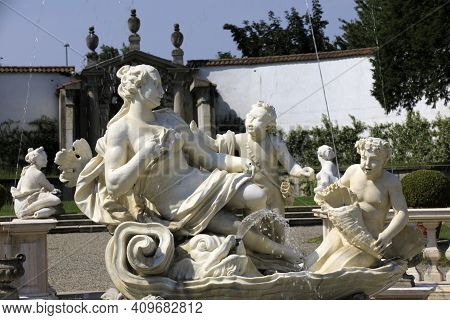Lainate (mi), Italy - June 16, 2018: Villa Litta Borromeo Visconti Fountain Detail, Lainate, Milan, 