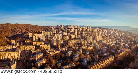 Aerial View Of High Buildings In Saburtalo District In Tbilisi, Georgia. Property Real Estate Banner