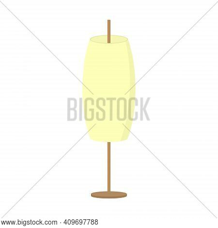 Yellow Floor Lamp Of Convex Shape On A Wooden Base. A Lamp For A Bedroom, Living Room Or Desktop. Fl