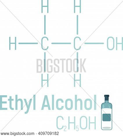 Ethyl Spirit Alcohol Concept Chemical Formula Icon Label, Text Font Vector Illustration, Isolated On
