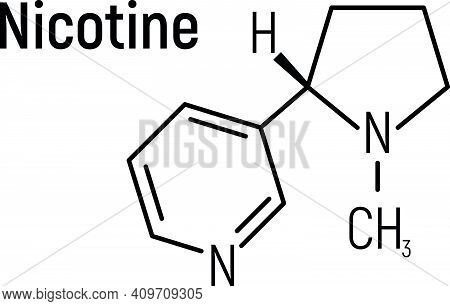 Nicotine Concept Chemical Formula Icon Label, Text Font Vector Illustration, Isolated On White. Peri