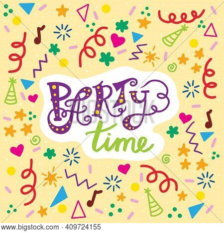 Flyer With Different Colors, Festive. Suitable For Kids Parties, Birthday, Name Day. Vector Illustra