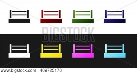 Set Boxing Ring Icon Isolated On Black And White Background. Vector