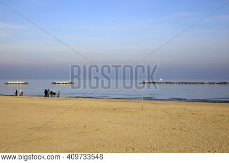 Cesenatico (fc), Italy - January 1, 2019:  Cesenatico Beach, Cesenatico, Forlì-cesena, Emilia Romagn