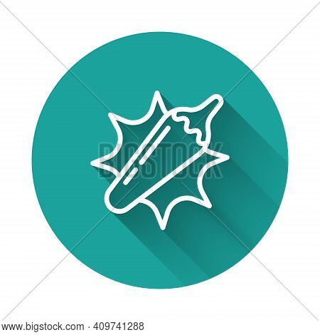 White Line Hot Chili Pepper Pod Icon Isolated With Long Shadow Background. Design For Grocery, Culin