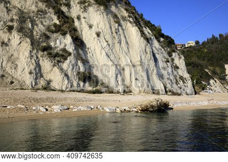 Numana (an), Italy - January 1, 2019:  Numana Beach, Riviera Del Conero, Adriatic Sea, Numana, Ancon