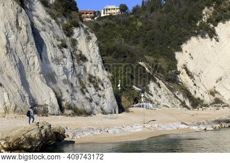 Numana (an), Italy - January 1, 2019:  Numana Beach, Riviera Del Conero, Adriatic Sea, Numana, Ancon