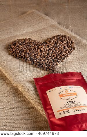Tiraspol, Moldova - February 23, 2021 Pack Of Coffee Cuba Lavado Serrano, 100% Arabica, Barista Bran
